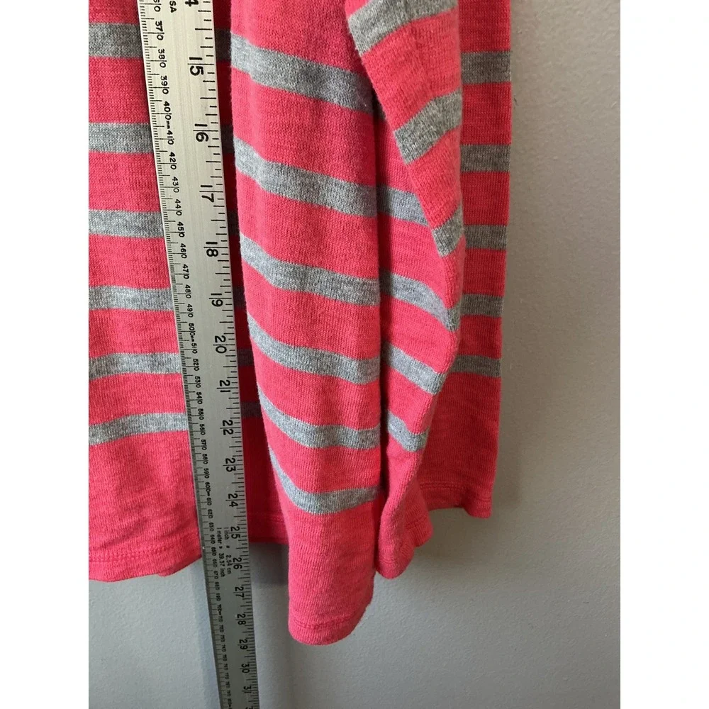Talbots Womens Coral Pink Grey Striped Long Sleeve Cotton Blend Knit Sweater  Lg